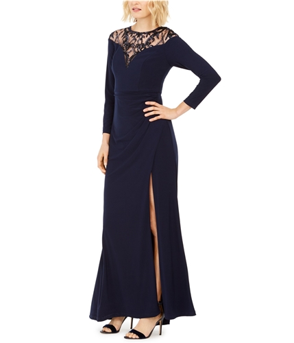 Adrianna Papell Womens Illusion Gown Dress navy 2