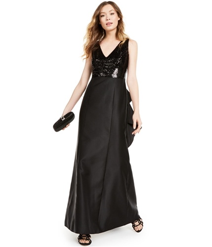 Adrianna Papell Womens Sequined Mikado A-line Dress black 0