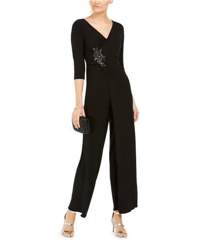 Adrianna Papell Womens Embellished Jumpsuit black 6