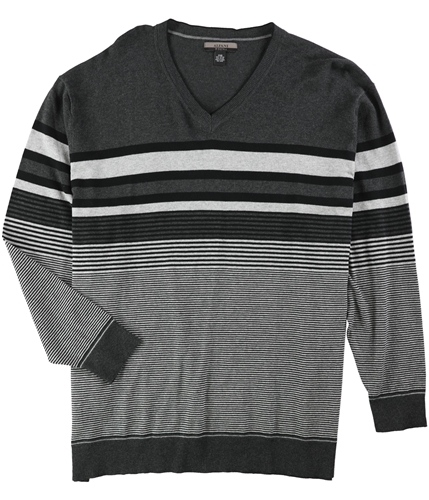 Alfani Mens Bold Pop Striped V Neck Pullover Sweater blackicehtrc XLT