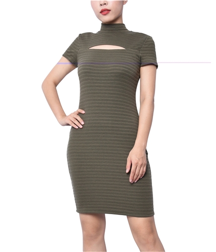 Planet Gold Womens Ribbed Bodycon Dress green XS