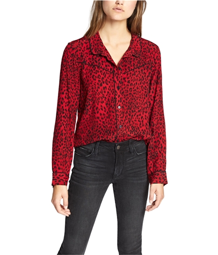Sanctuary Clothing Womens Leopard Button Up Shirt red XS