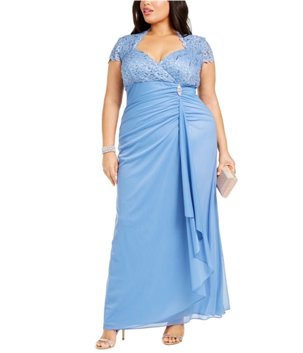 Betsy & Adam Womens Ruched Gown Dress blue 14W
