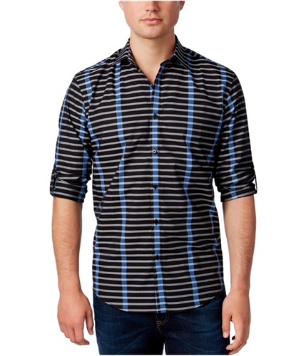 Alfani Mens Striped Button Up Shirt deepblack XLT