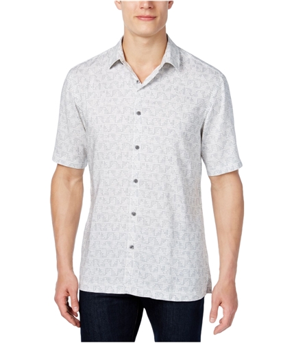 Alfani Mens Printed SS Button Up Shirt brightwhite XLT