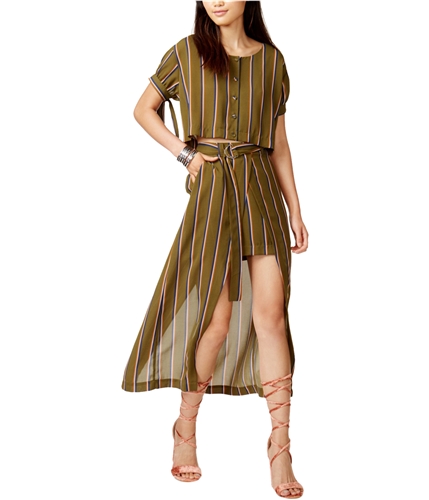 J.O.A. Womens Striped Button Down Blouse olivemulti M