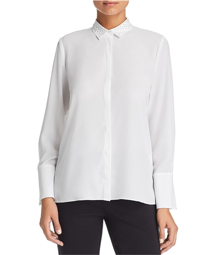 Le Gali Womens Rhinestone Button Up Shirt white XS