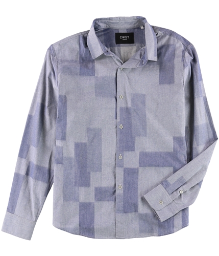 CWST Mens Colorblocking Button Up Shirt ltblue M