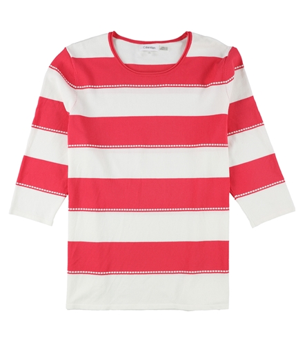 Calvin Klein Womens Striped Pullover Sweater pinkwht 0X