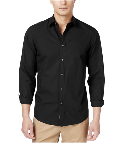 Michael Kors Mens Tailored Fit Poplin Button Up Shirt black XL