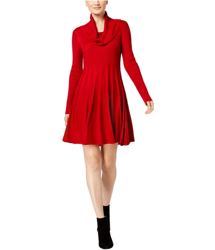 Calvin Klein Womens Cowl-Neck Sweater Fit & Flare Dress red L