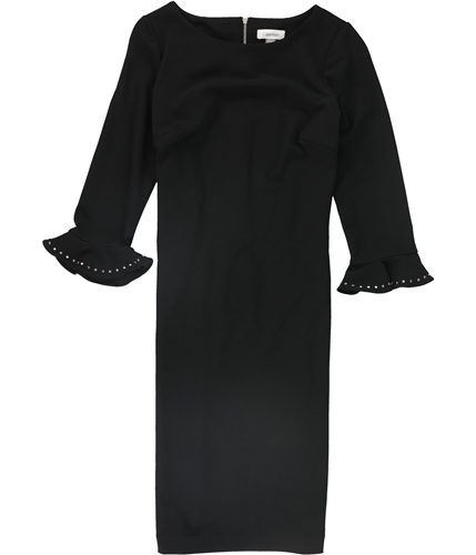 Calvin Klein Womens Embellished Flutter Sleeve Sheath Dress black 4