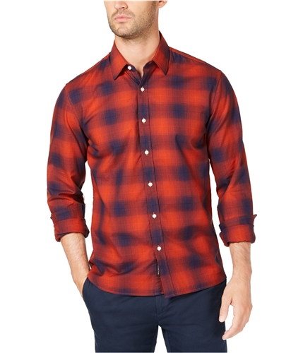 Michael Kors Mens Plaid Button Up Shirt cadmium S