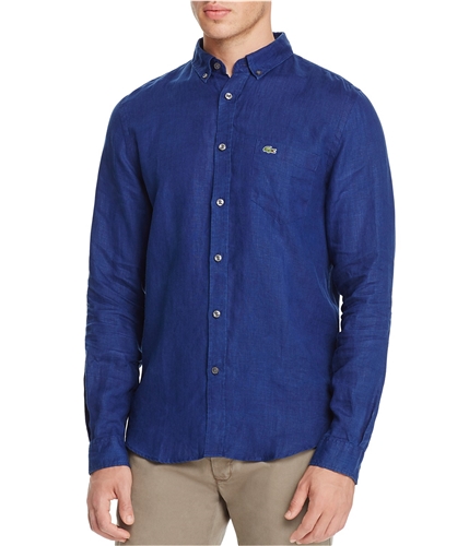 Lacoste Mens Solid Button Up Shirt inkwell M