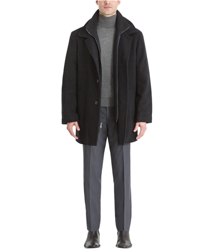 Calvin Klein Mens Coleman Wool-Blend Overcoat Dress black 50 Big