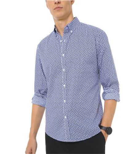 Michael Kors Mens Geo Print Button Up Shirt blue 2XL