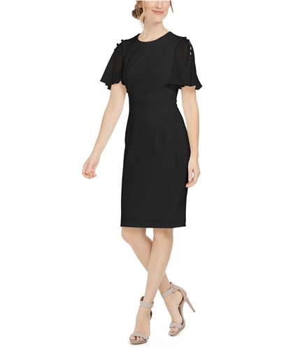 Calvin Klein Womens Button Detail Sheath Dress black 6P