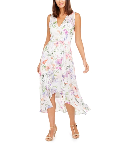 Calvin Klein Womens Floral High-Low Dress offwhite 10P