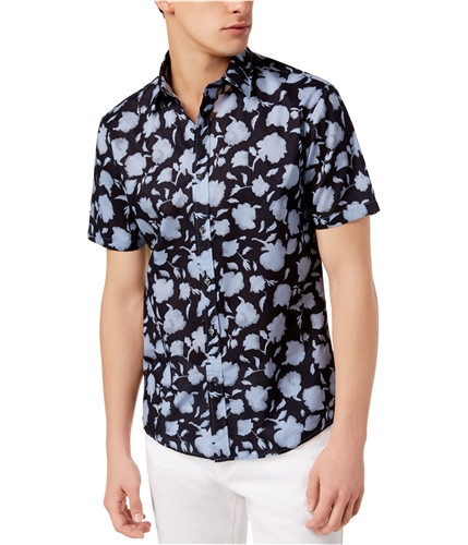 Michael Kors Mens Floral Button Up Shirt darkblue M