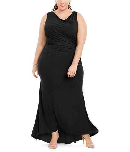 Calvin Klein Womens Cowlneck Rouched Maxi Sheath Dress black 16W