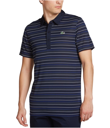 Lacoste Mens UltraDry Striped Rugby Polo Shirt navyblue 2XL