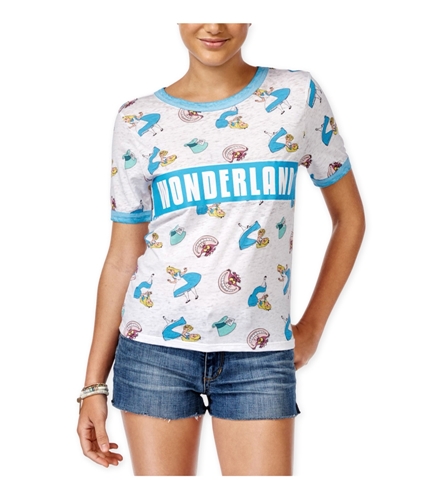 Disney Womens Wonderland Ringer Graphic T-Shirt whtblue XS