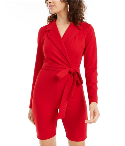 Almost Famous Womens Belted Romper Jumpsuit red M