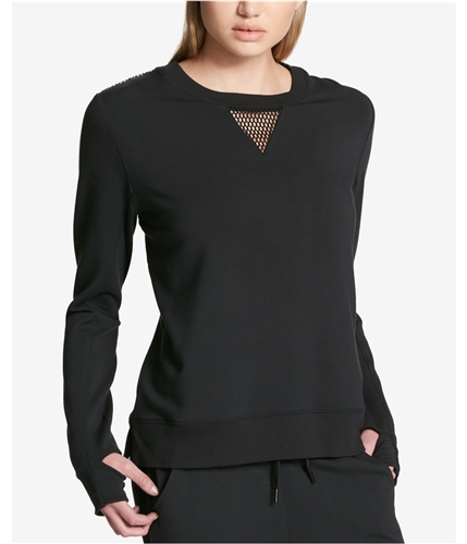 DKNY Womens Mesh Trim Sweatshirt black L