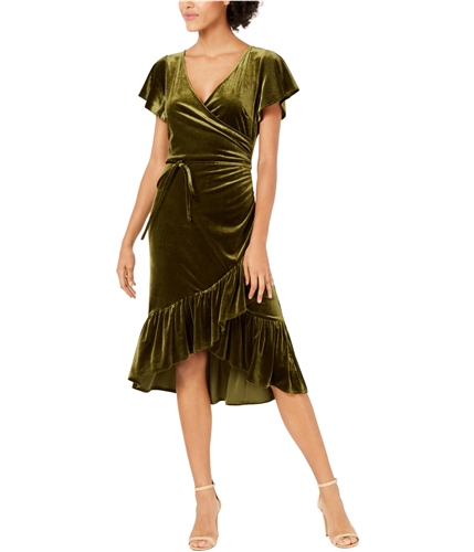 Lucy Paris Womens Velvet Wrap Dress olive XS
