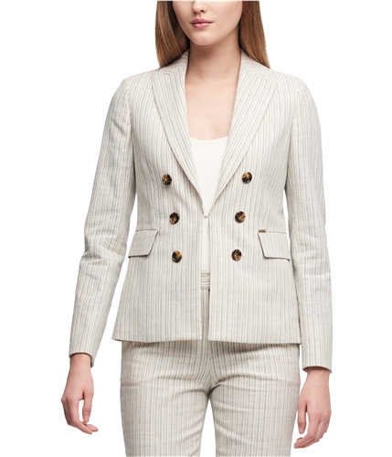 DKNY Womens Striped Double Breasted Blazer Jacket ivory 10