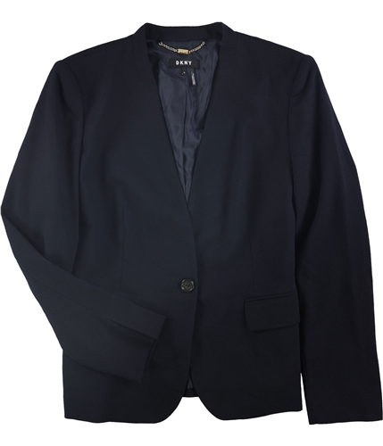 DKNY Womens Collarless One Button Blazer Jacket navy 12