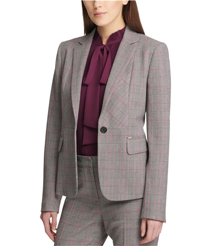 DKNY Womens Plaid One Button Blazer Jacket purplehaze 4