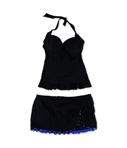 Profile Womens Peplum Ruffle Skirt 2 Piece Tankini black 32D