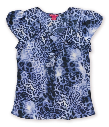 Sunny Leigh Womens Leopard Print Pullover Blouse blue M