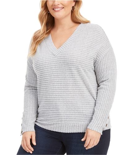 Belldini Womens Textured Stripe Pullover Sweater gray 3X