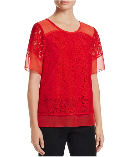 Finity Womens Layered Knit Blouse red 6