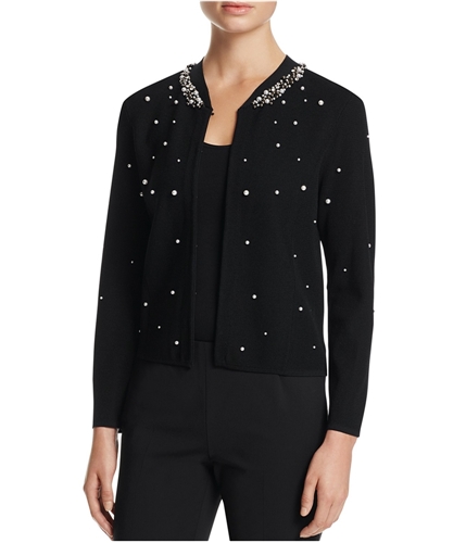 Finity Womens Solid Embellished Cardigan Sweater black L