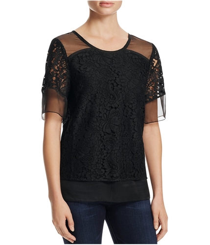 Finity Womens Sheer Lace Pullover Blouse black 8