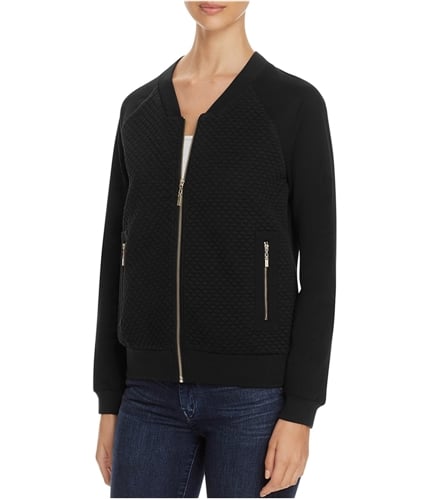 Finity Womens Quilted Knit Bomber Jacket black 10
