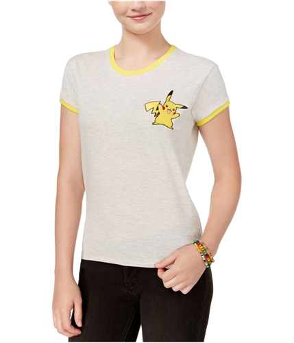 Mighty Fine Womens Pikachu Patch Graphic T-Shirt heatheroatmeal S