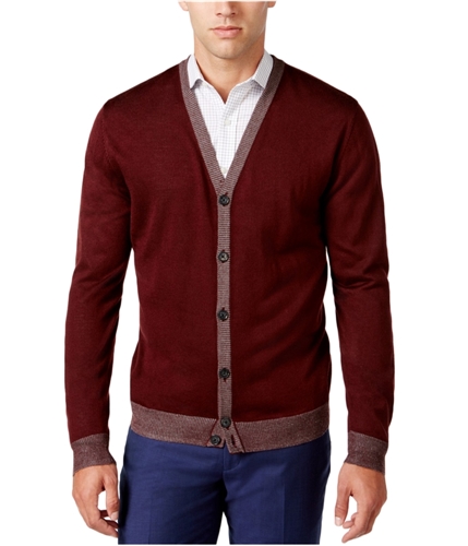 Ryan Seacrest Mens Knit Cardigan Sweater cordovan M
