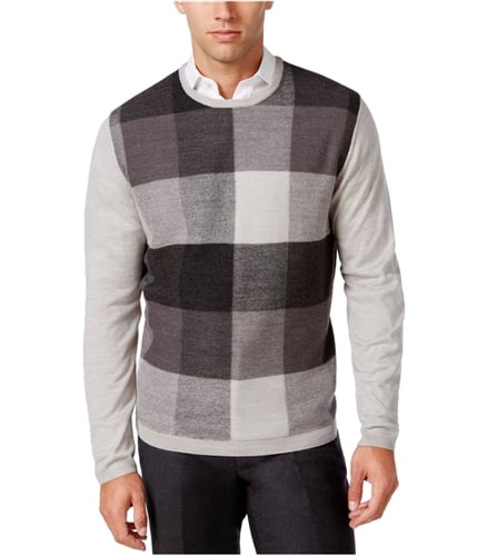 Ryan Seacrest Mens Plaid-Front Pullover Sweater concrete S