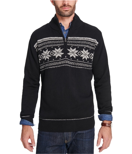 Weatherproof Mens Snowflake Knit Pullover Sweater black S