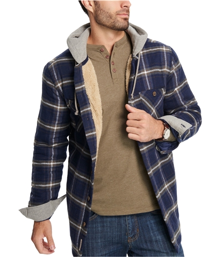 Weatherproof Mens Vintage Plaid Fleece-Lined Shirt Jacket blue S