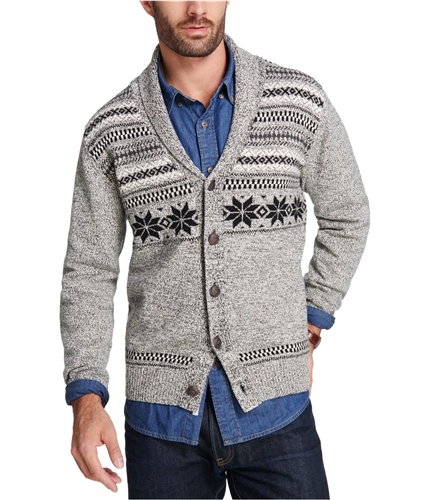 Weatherproof Mens Fair Isle Cardigan Sweater blackmarl M