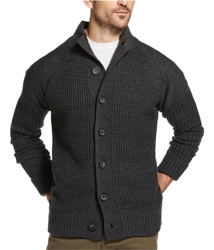 Weatherproof Mens Waffle-Stitch Cardigan Sweater black S