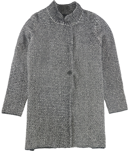Eileen Fisher Womens Notch Collar Long Jacket charcoal L