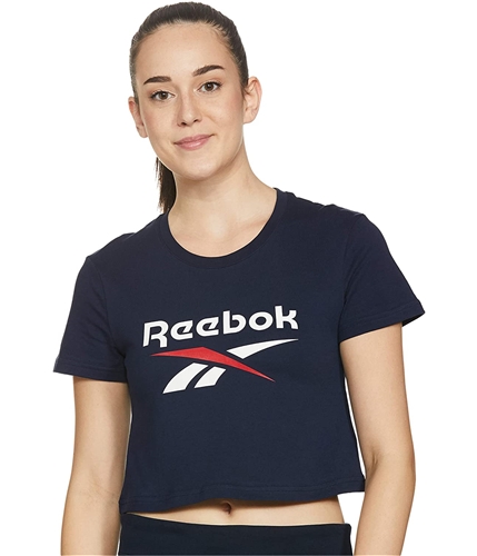 Reebok Womens Big Logo Crop Graphic T-Shirt vectornavy L