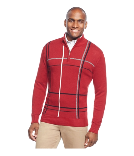 Geoffrey Beene Mens Windowpane Quarter-Zip Pullover Sweater black LT