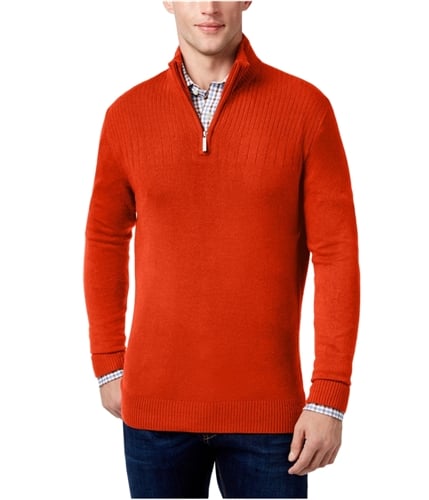 Geoffrey Beene Mens Ribbed Yoke 1/4 Zip Pullover Sweater ltkhaki M